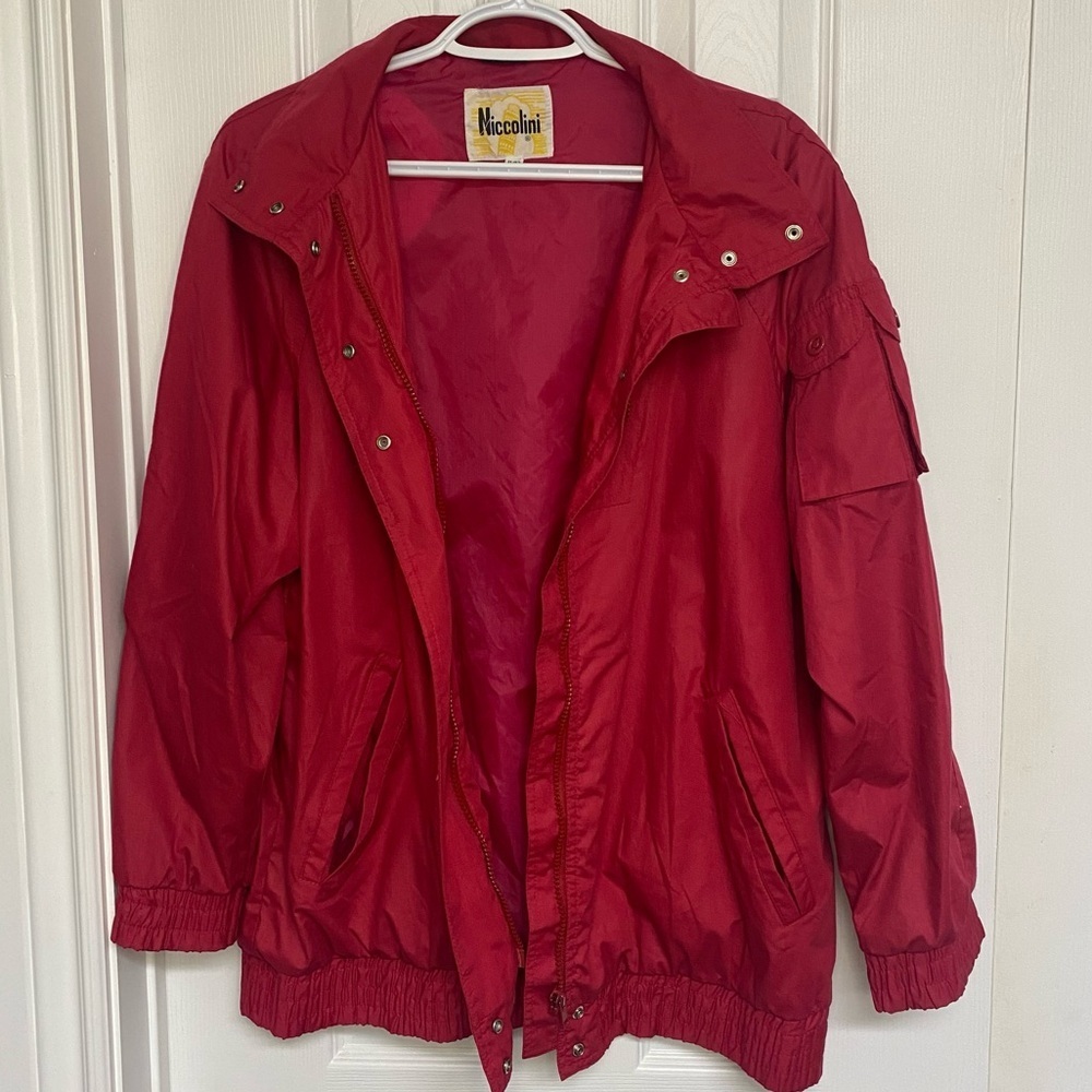 Vintage red zip-up snap button utility‎ jacket